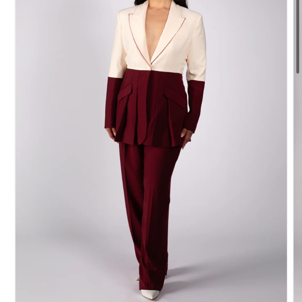 Chic Cream and Burgundy Women's Pantsuit